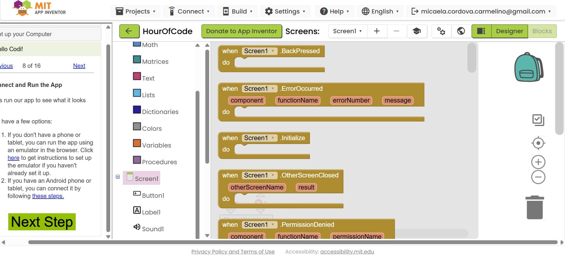 Block logic view for the bee app
