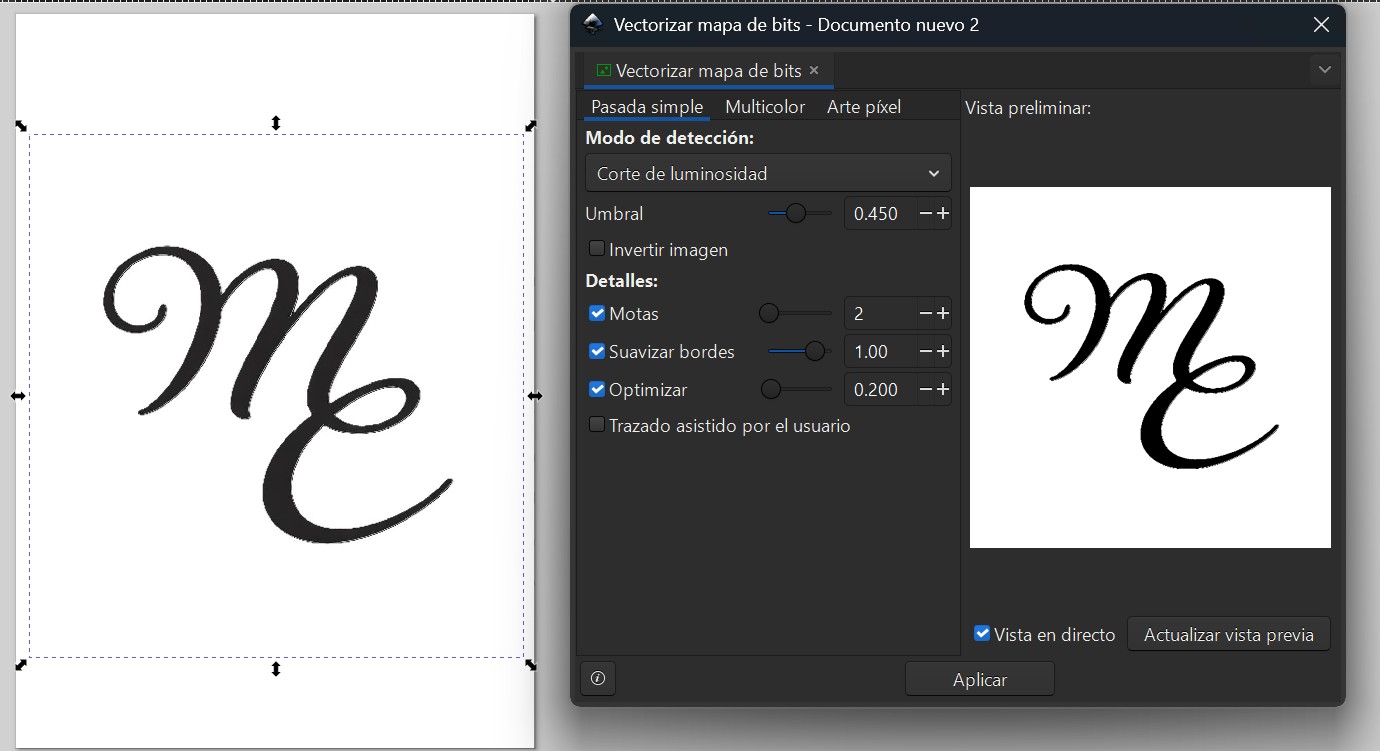 Trace bitmap tool in Inkscape