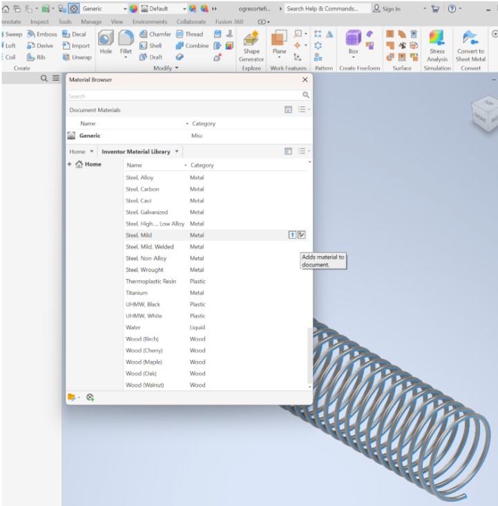 Spring with steel material applied