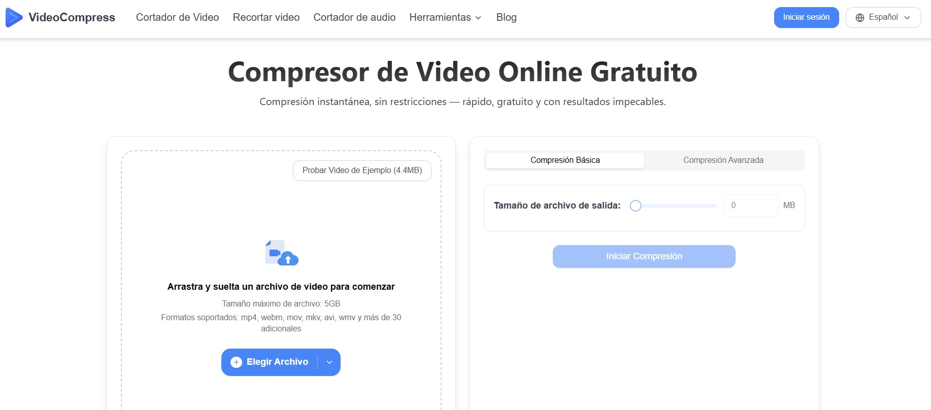 VideoCompress.ai interface showing compression options