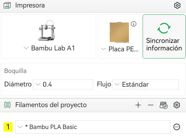 Printer and material selection in Bambu Studio
