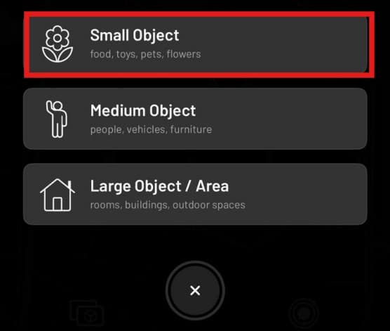 Scaniverse object type selection
