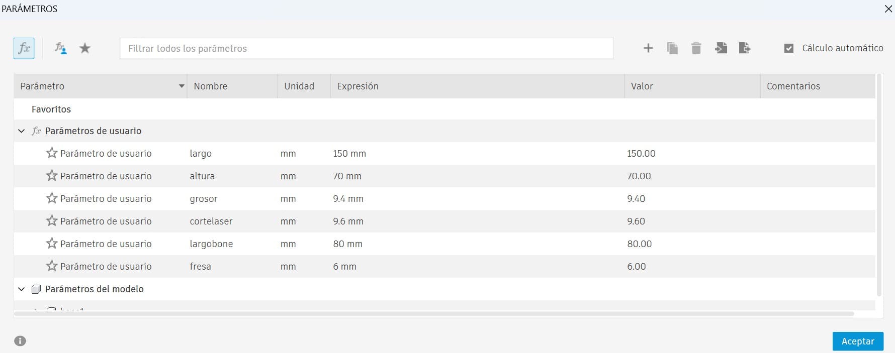 Test 1 Parametrics — Fusion 360