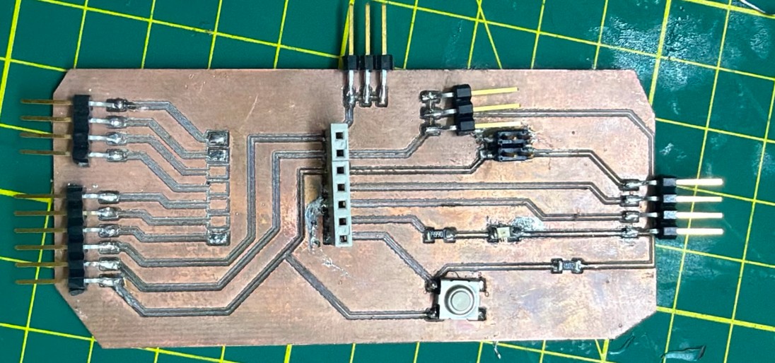 Completed PCB with soldered components