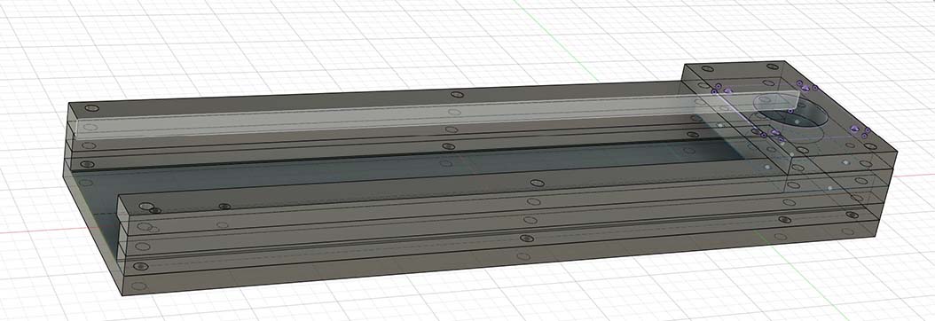 I designed it in 6 mm thick layers, using parametric design. The goal is to fasten it with m3 bolts.