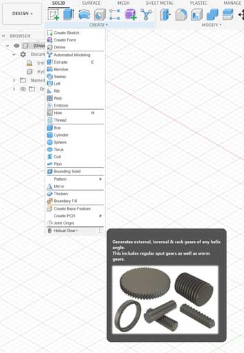 To create, choose gear add in solid>create>helix great