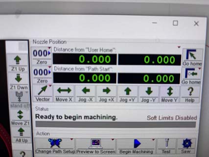 Zeroing the X and Y axes on the waterjet