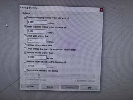 The cleanup artwork panel in OMAX Layout