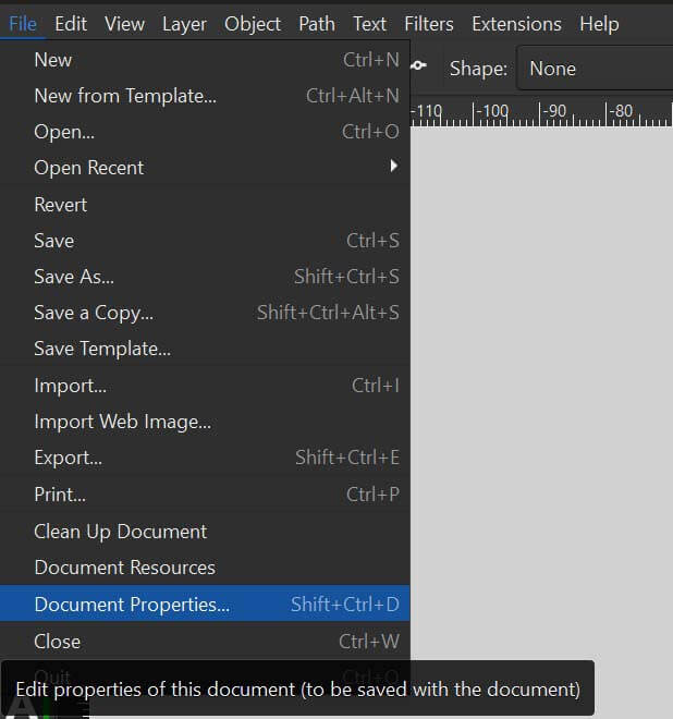 Document properties control panel for Inkscape