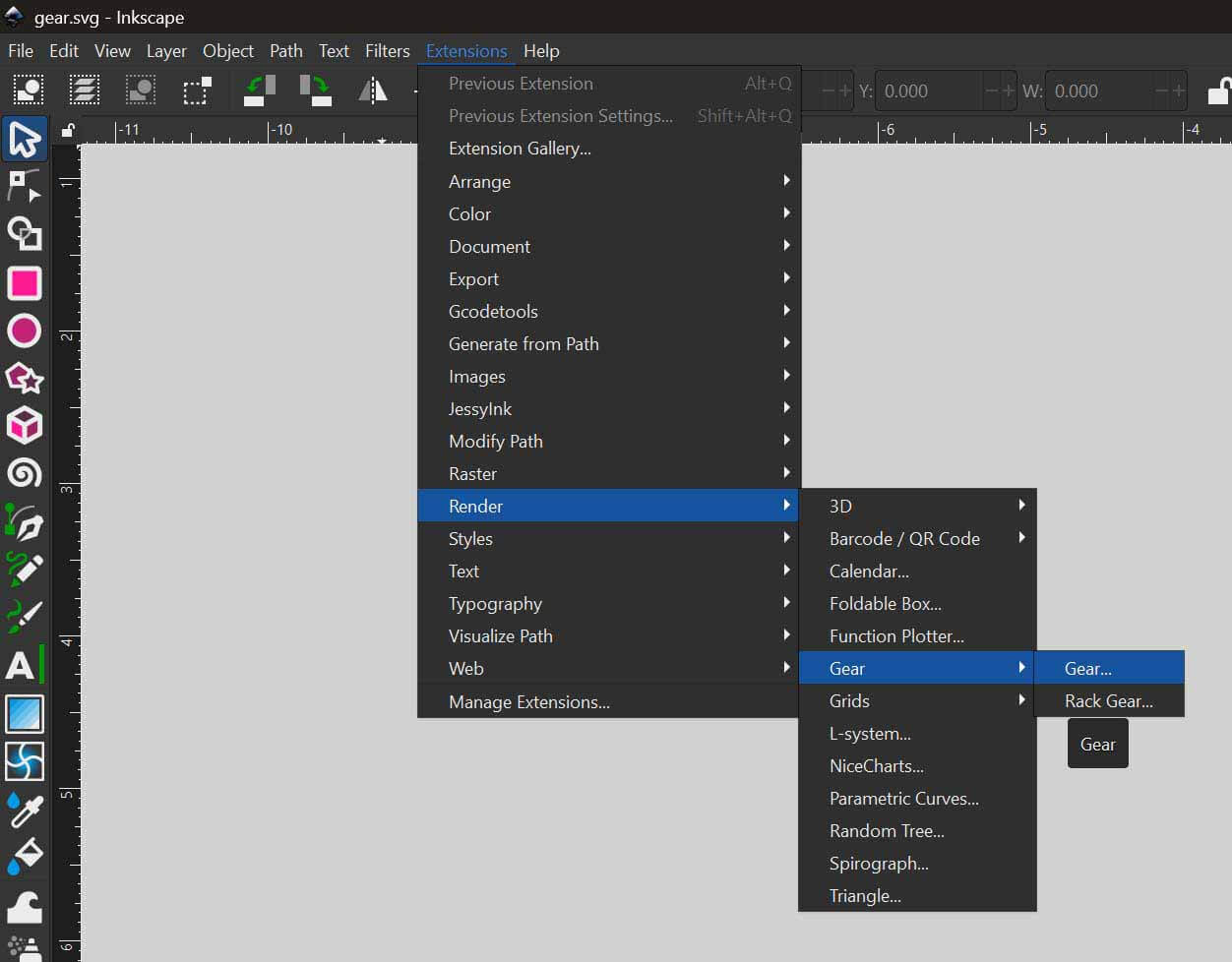 Select gears extension in inkscape