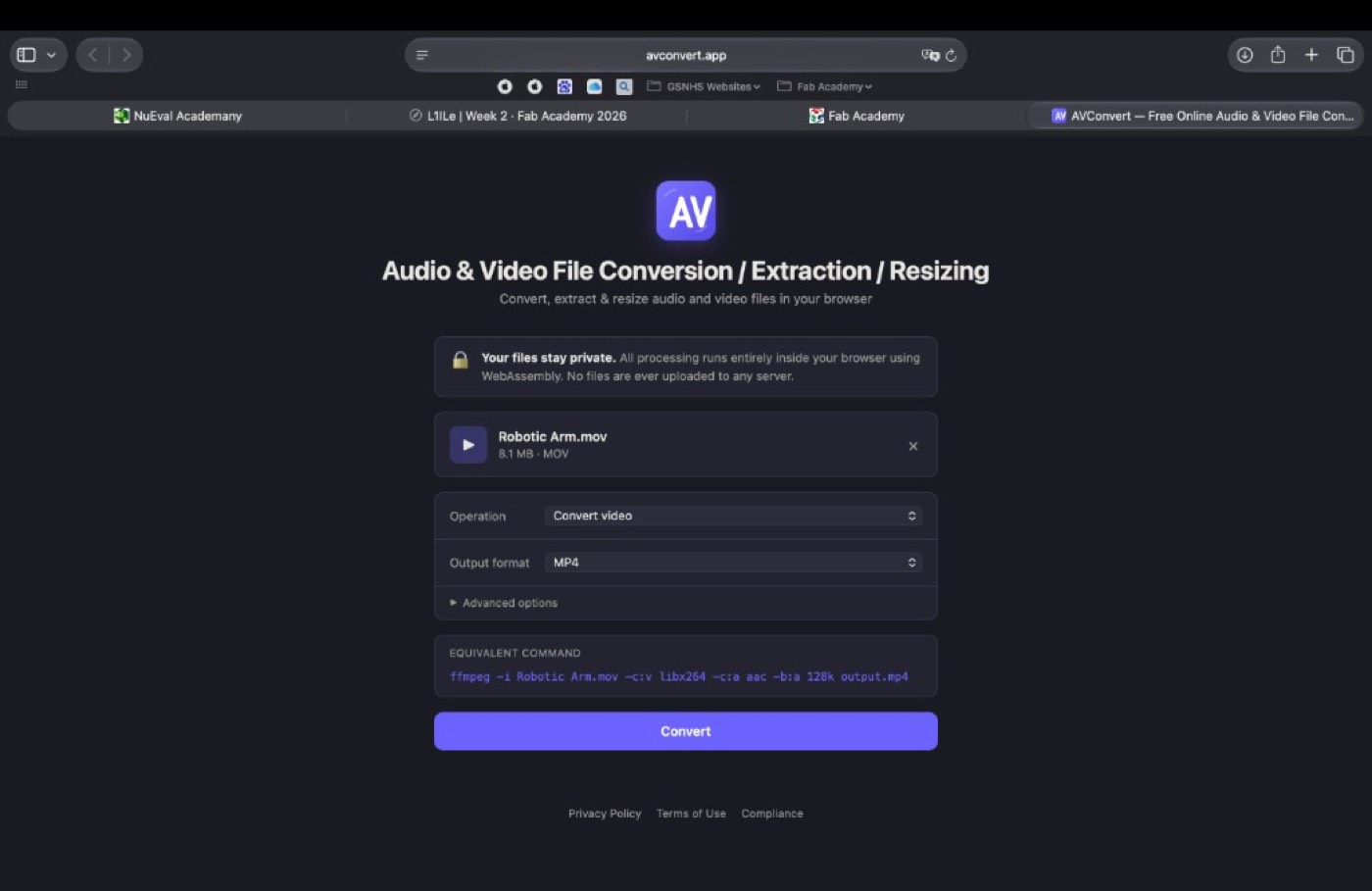 avconvert.app — import a movie and export MP4