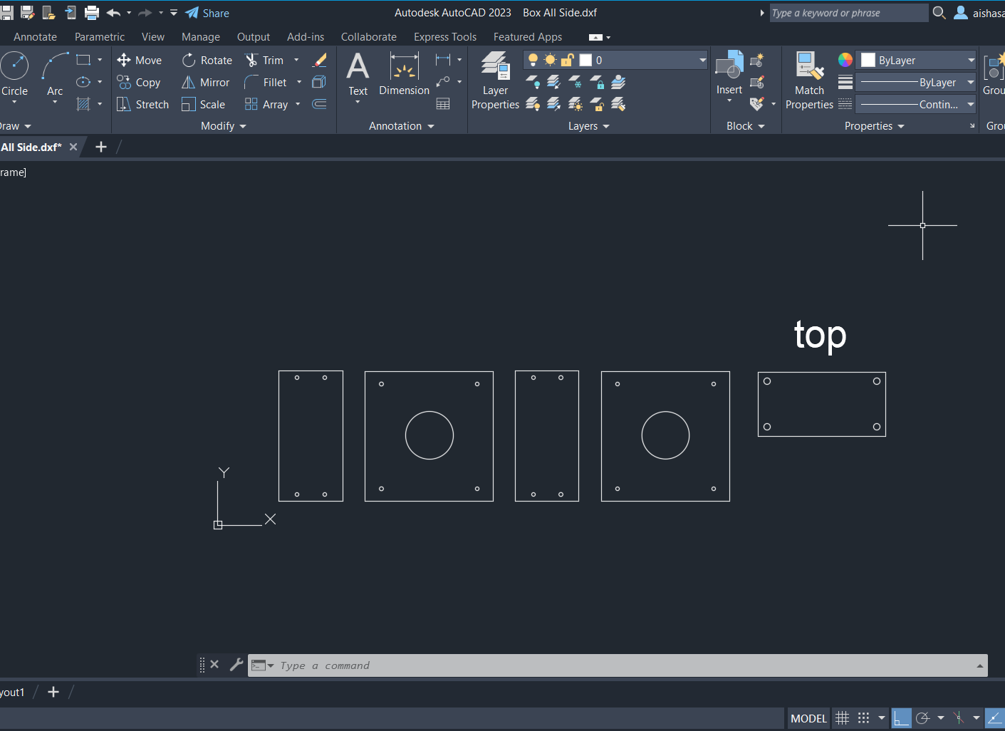 AutoCAD 2023 — Box All Side.dxf with all five laser-cut panels
