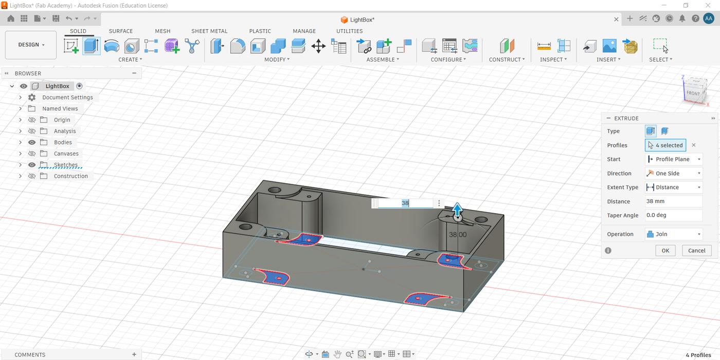 Second extrude — lid resting ledge with 2mm gap