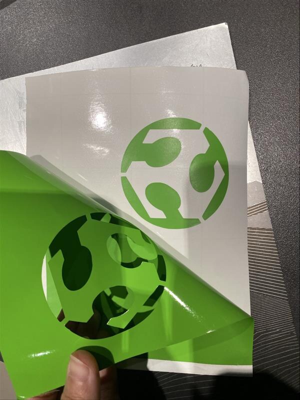 Final vinyl sticker with the Fab Lab logo applied to its surface