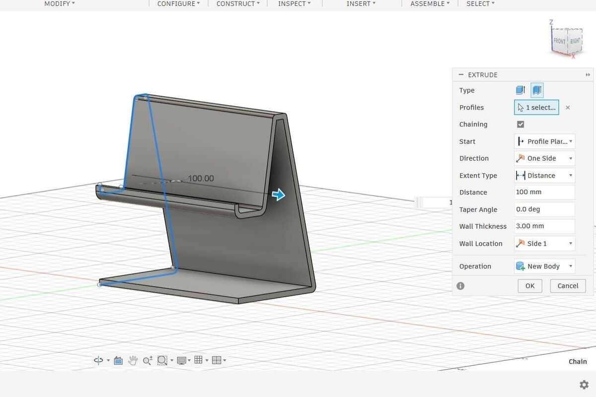Fusion 360 — extrude the sketch