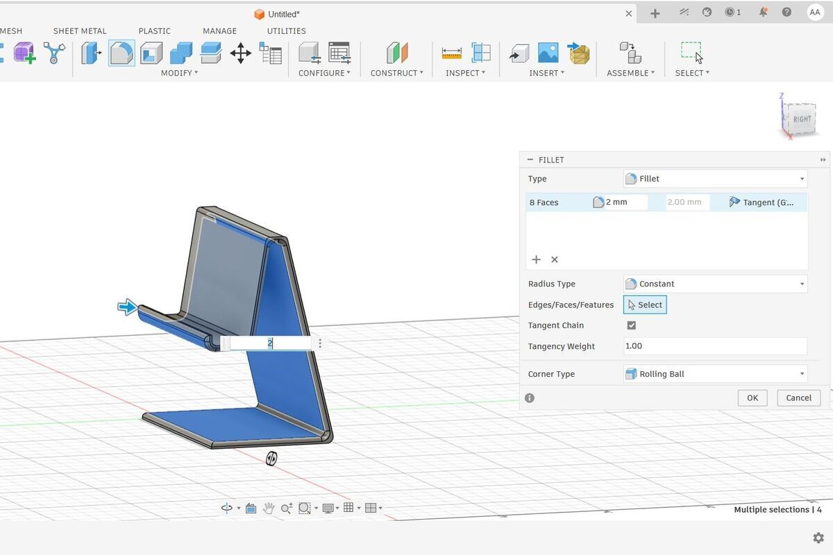 Fusion 360 — fillet the corners