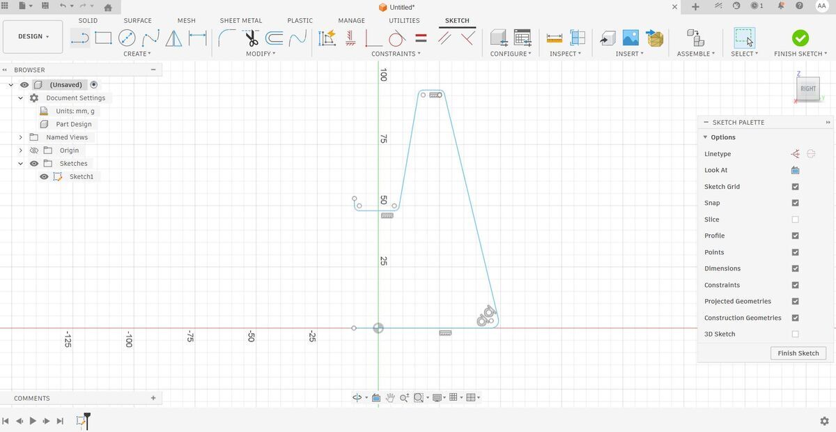 Fusion 360 — side profile sketch