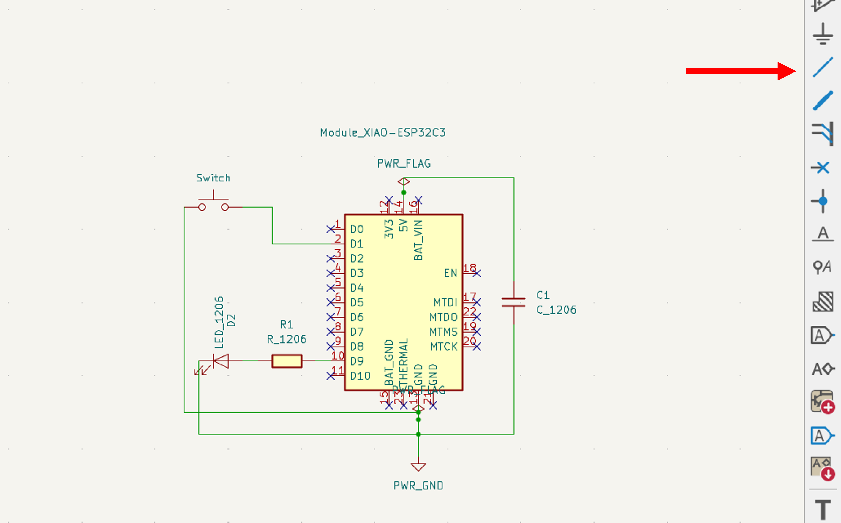Wiring components in the KiCad schematic editor