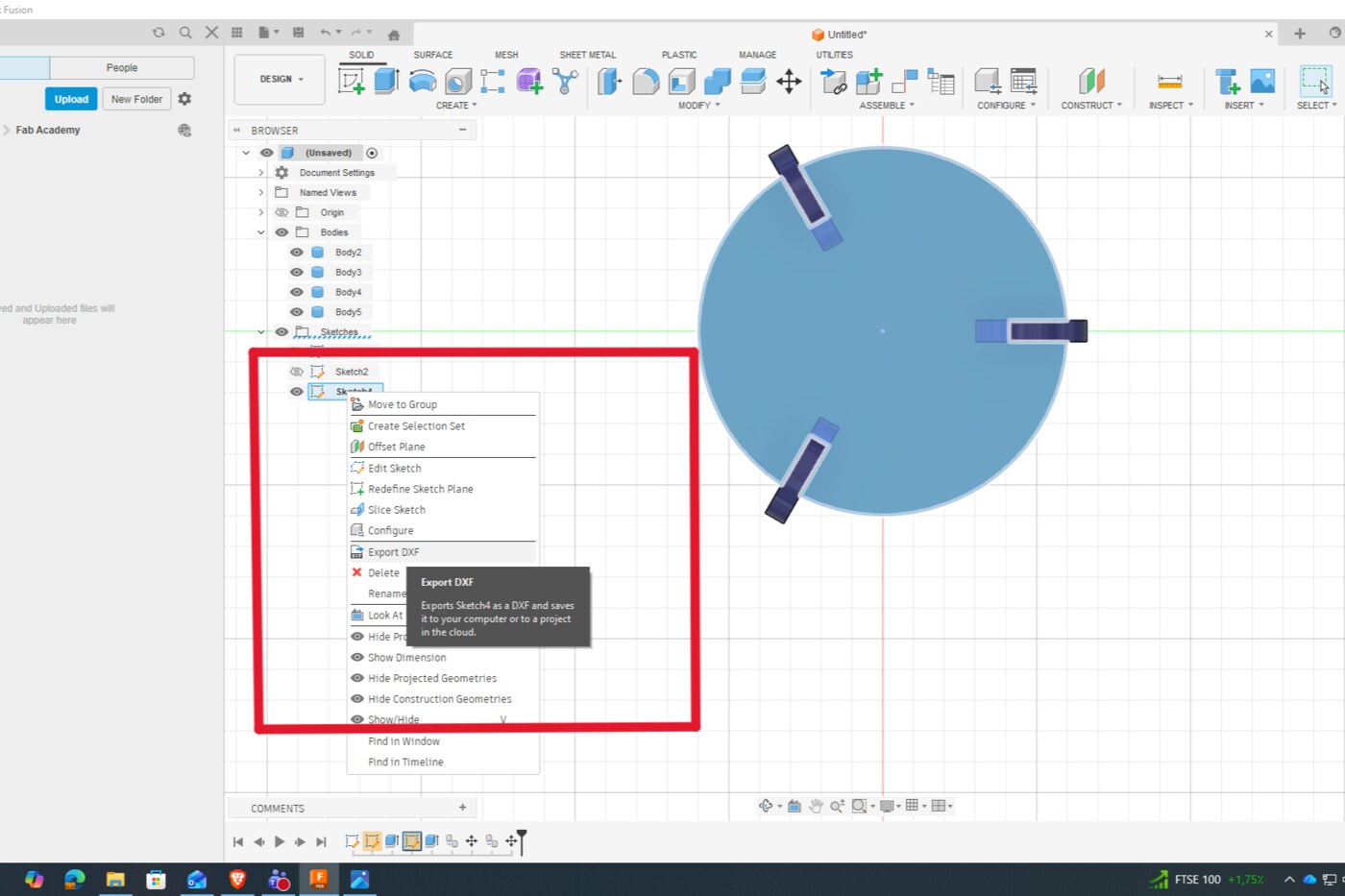 Exporting the 2D component layout from Fusion 360 as a DXF file