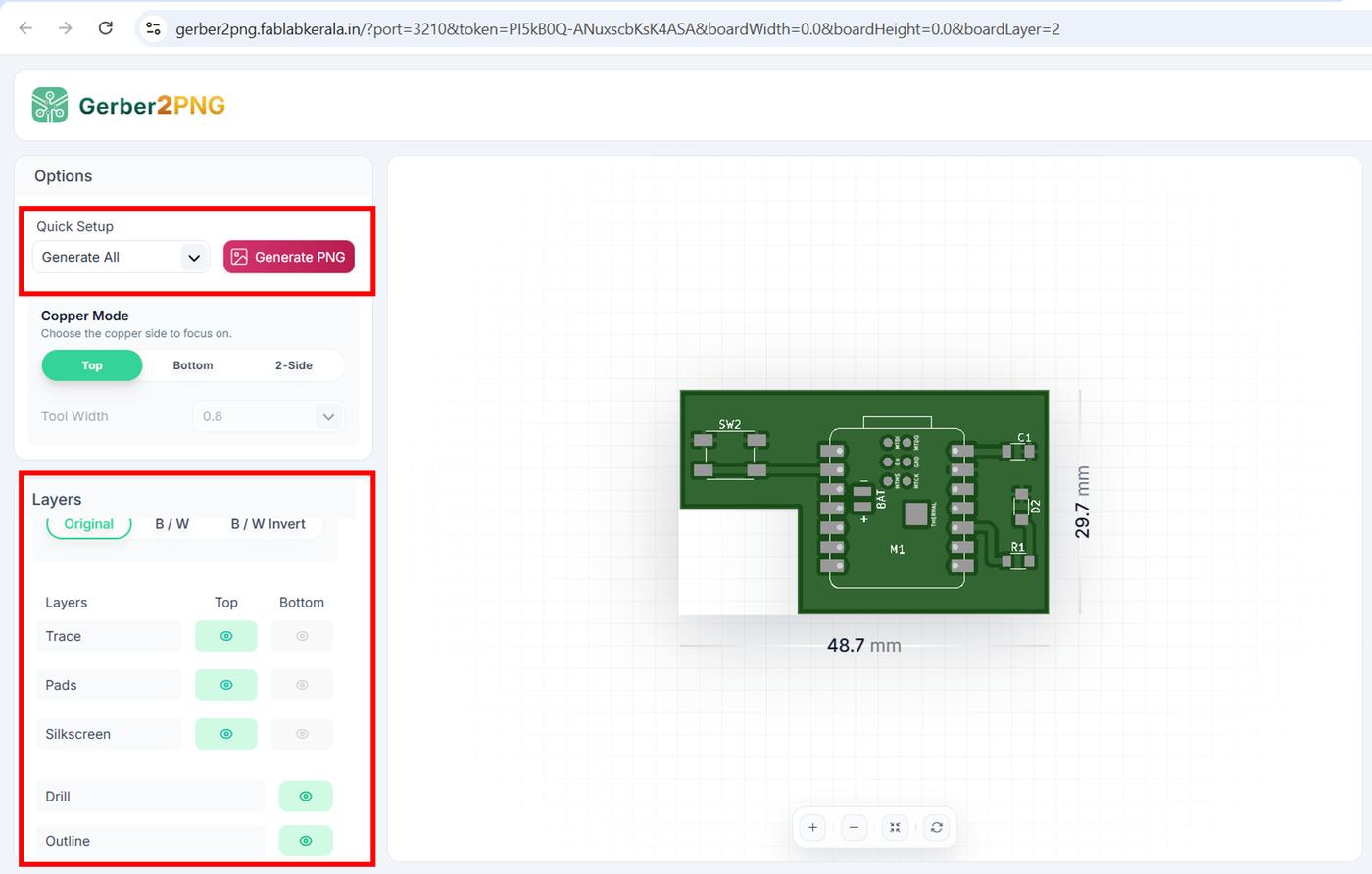 Gerber2PNG conversion interface — all layers checked