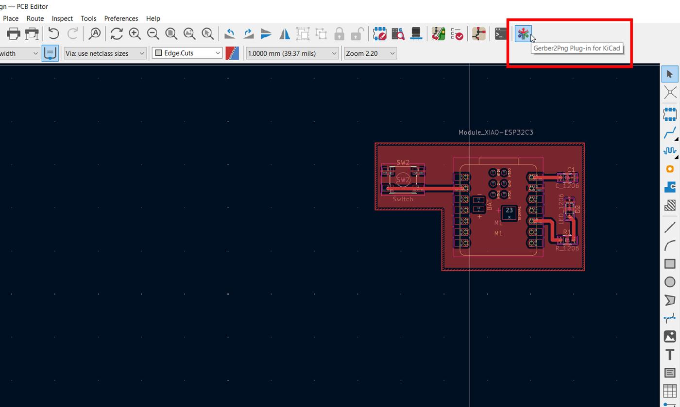 Gerber2PNG plugin active in KiCad toolbar