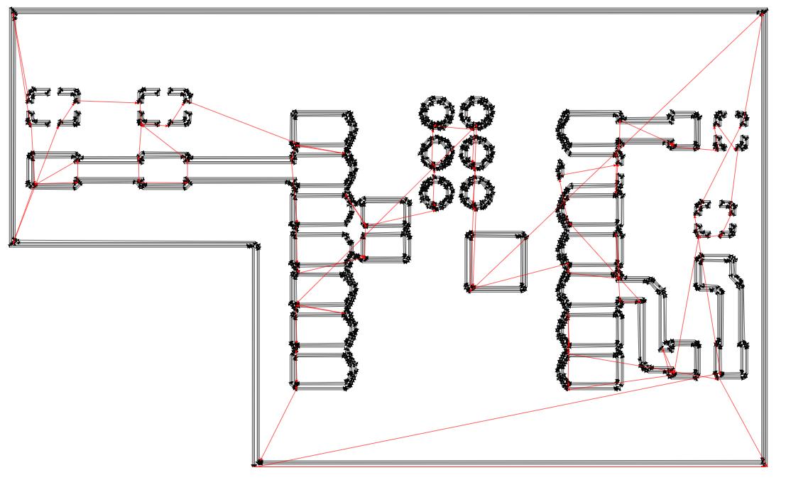 2D toolpath view showing milling paths across the PCB