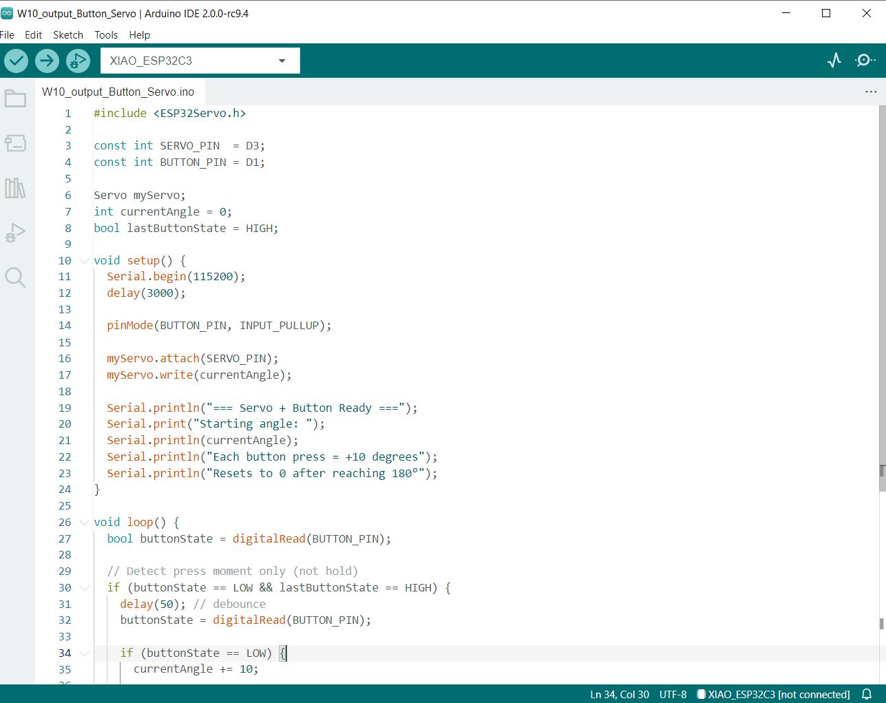 Screenshot of the Arduino sketch in the IDE