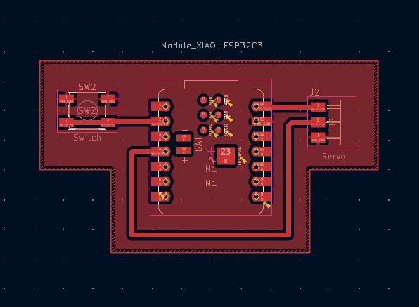 PCB layout in KiCad showing component placement and trace routing