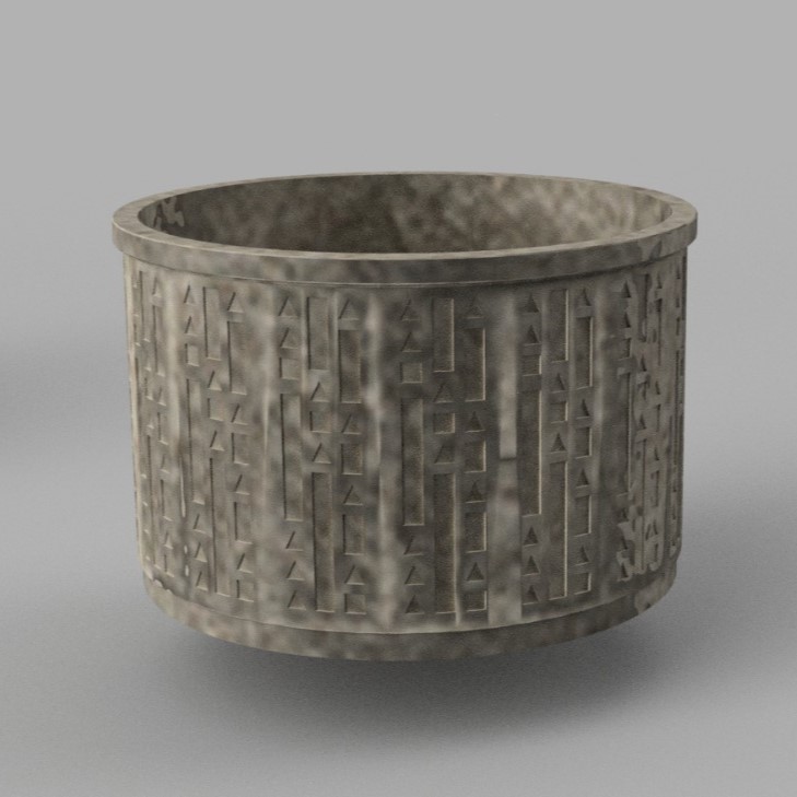 Final cast plant pot with cultural motifs