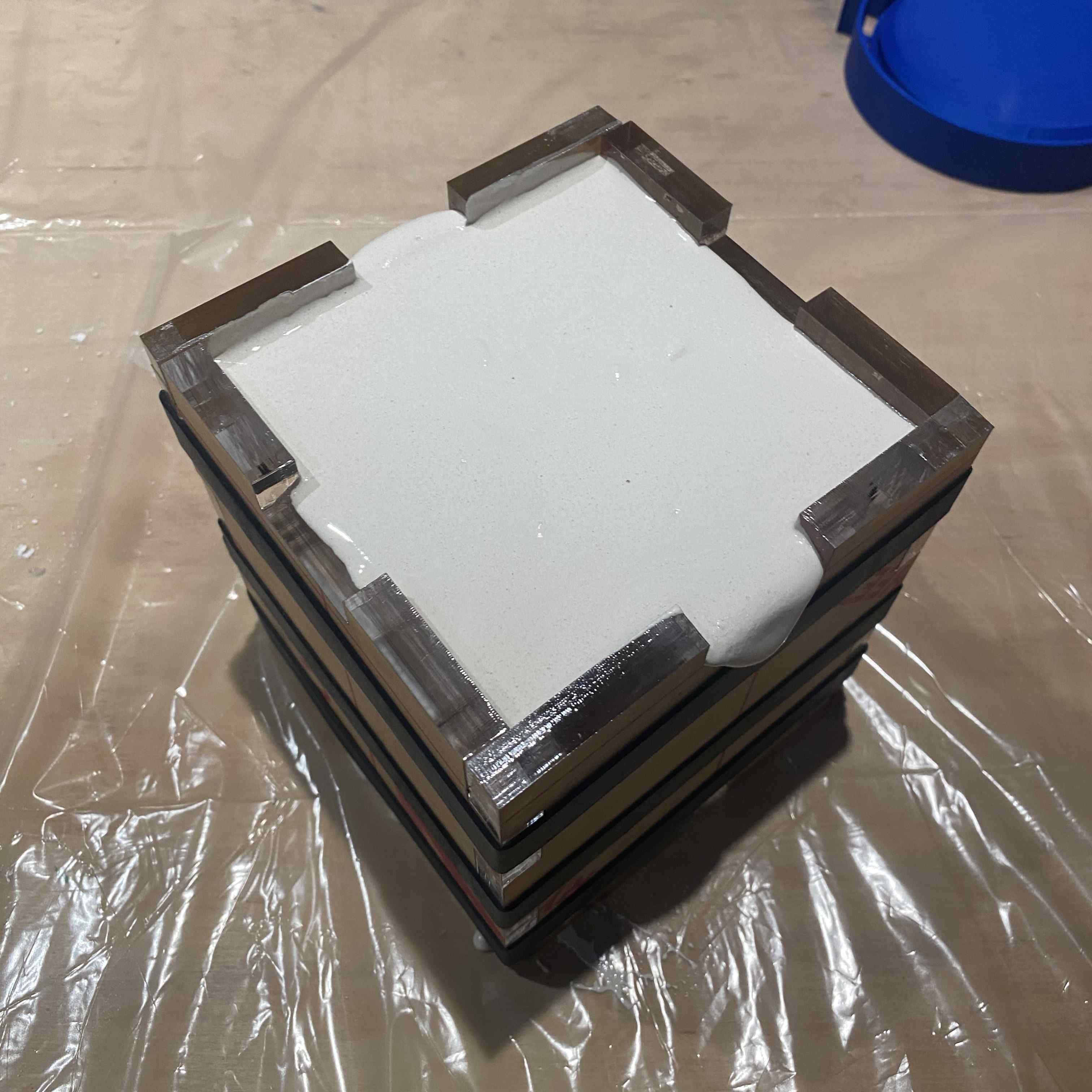 Gypsum poured into the mold walls — setting stage
