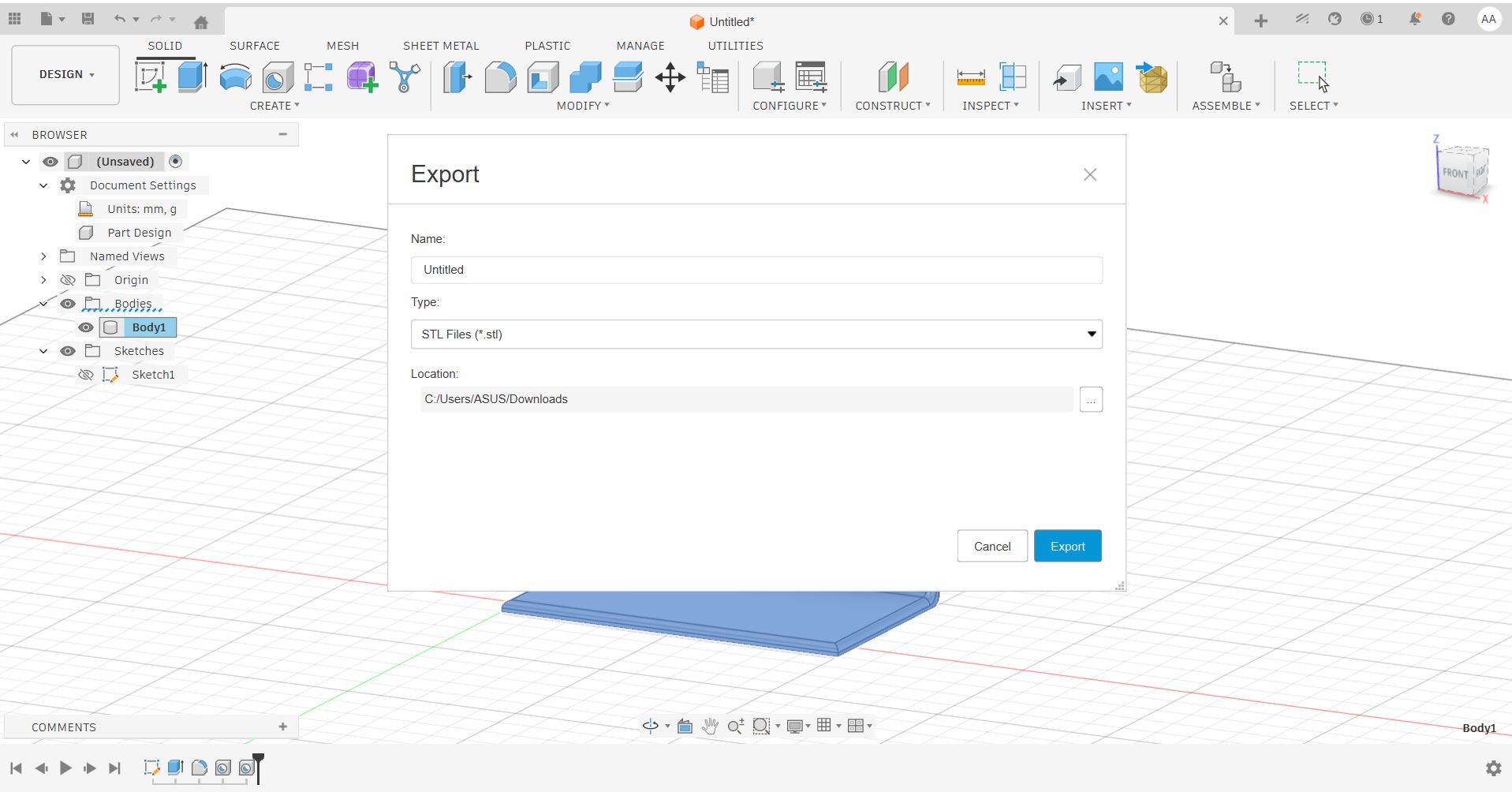 Fusion 360 — STL export