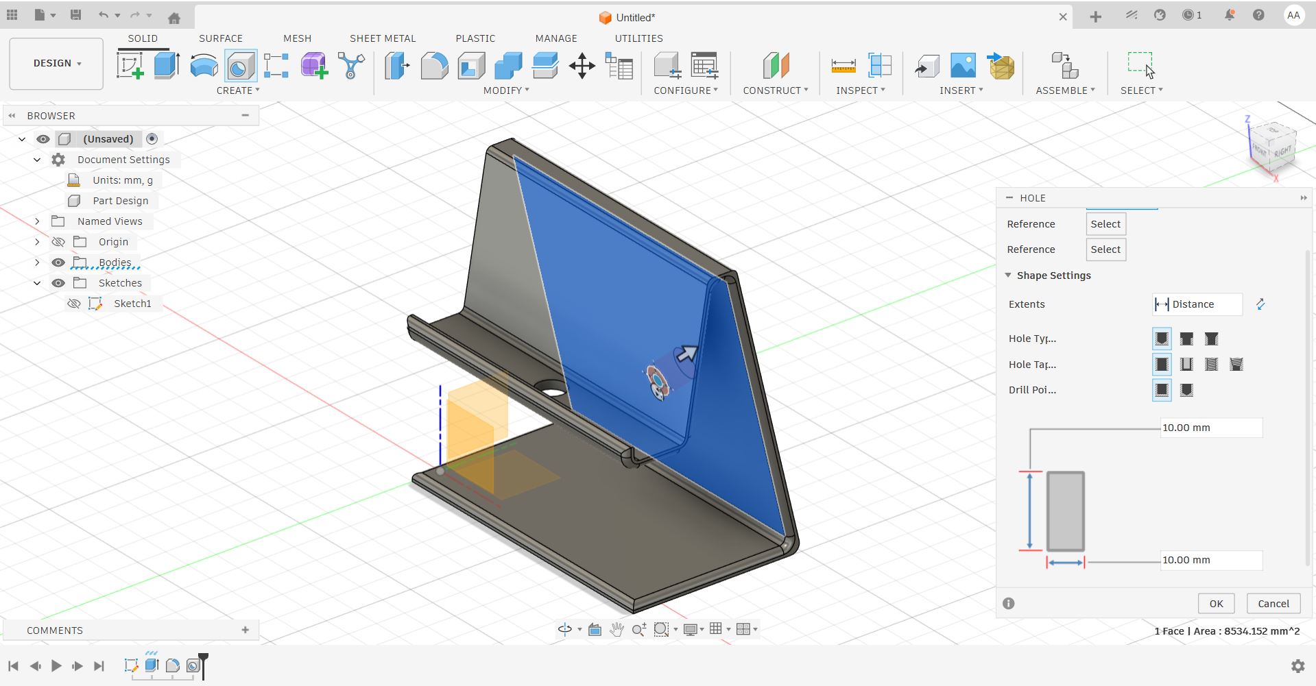 Fusion 360 — charging hole cutout