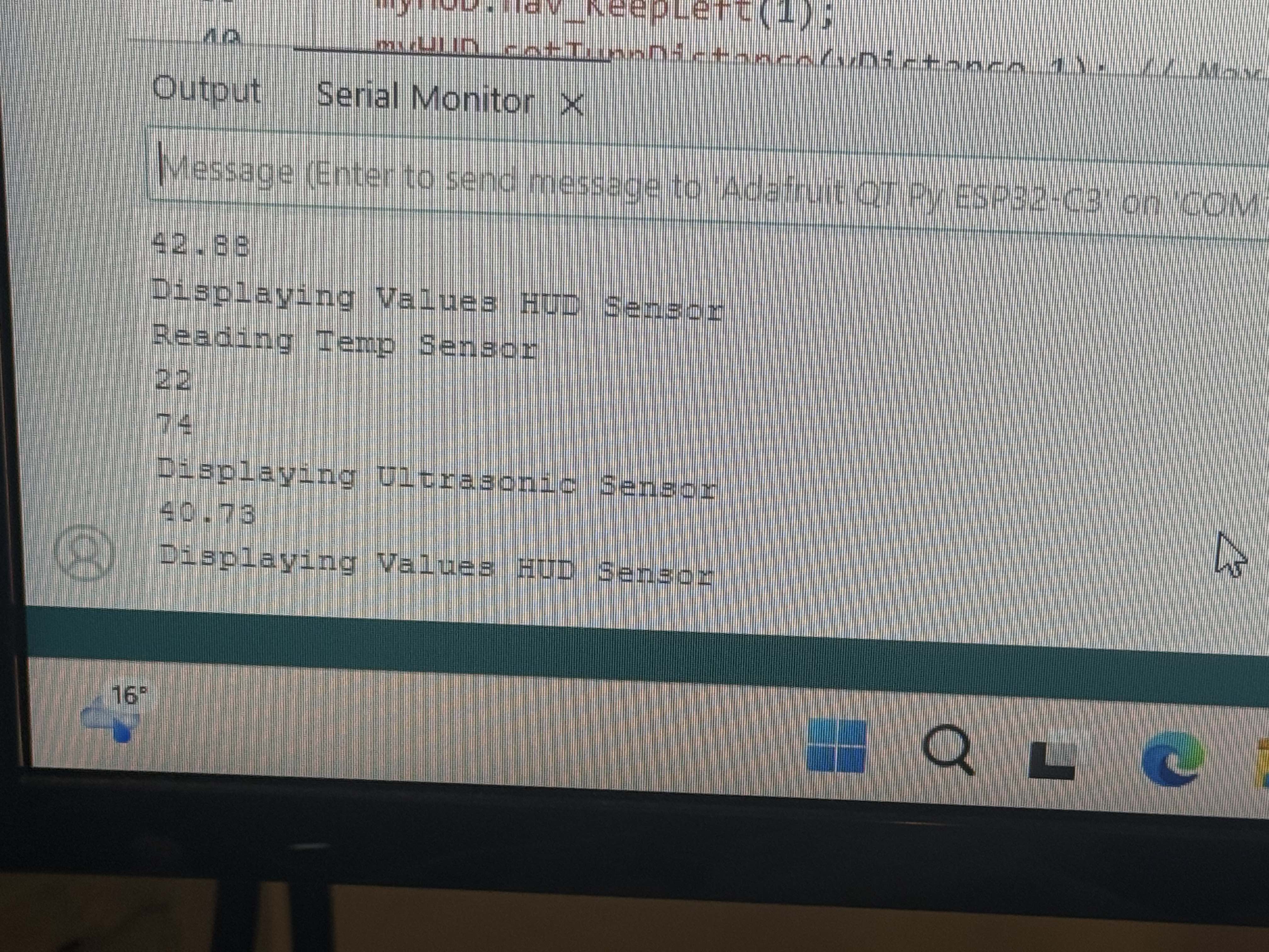 Serial monitor showing input readings