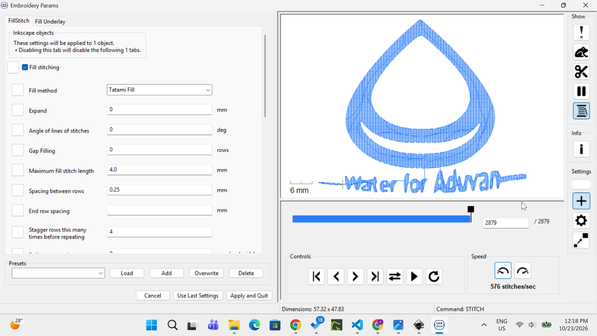 Fill stitch preview