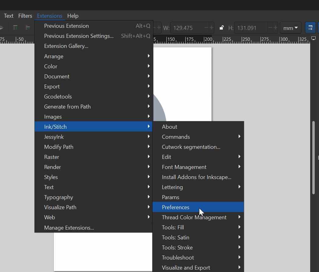 Ink/Stitch extension menu