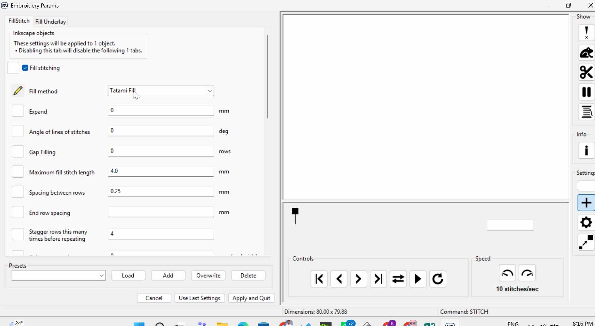 Ink/Stitch parameters