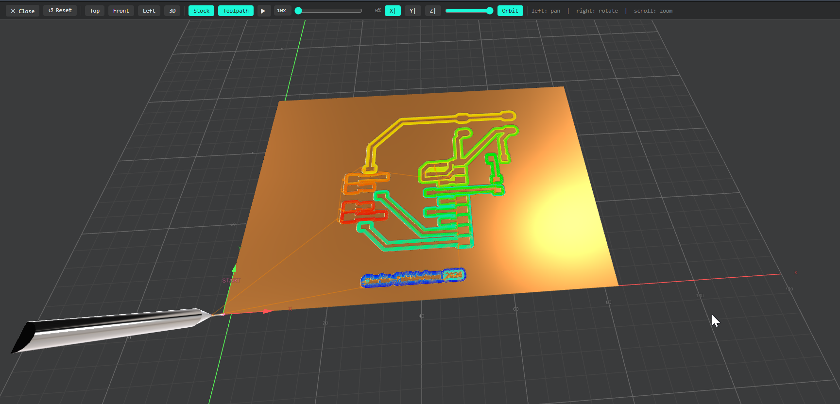 Simulated milling path