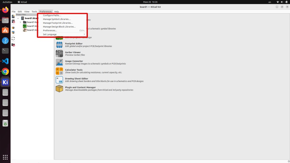 Preferences Menu — Manage Symbol Libraries