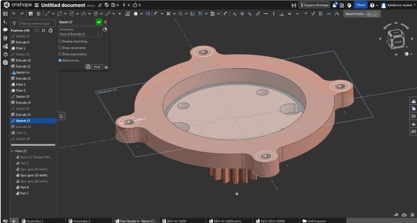 Completed reducer assembly — final isometric view in Onshape Part Studio