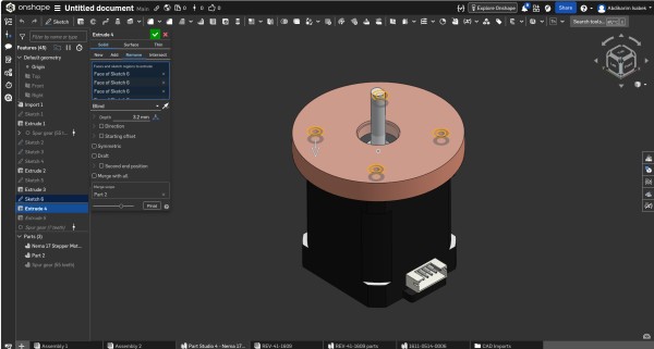 Sketch 6 — housing top flange geometry with 4 symmetrically placed M3 bolt holes