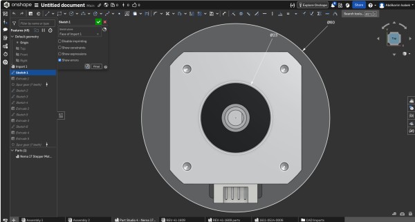 Sketch 12 — output flange with 6 M3 mounting holes evenly spaced at 60°