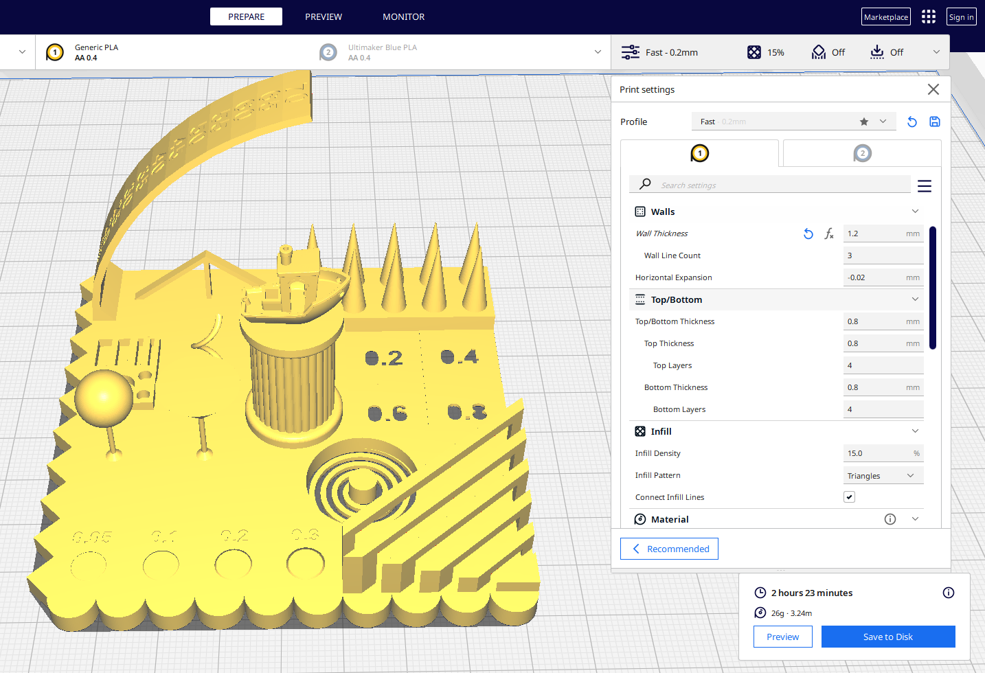 Cura setup for 1.2 mm wall thickness