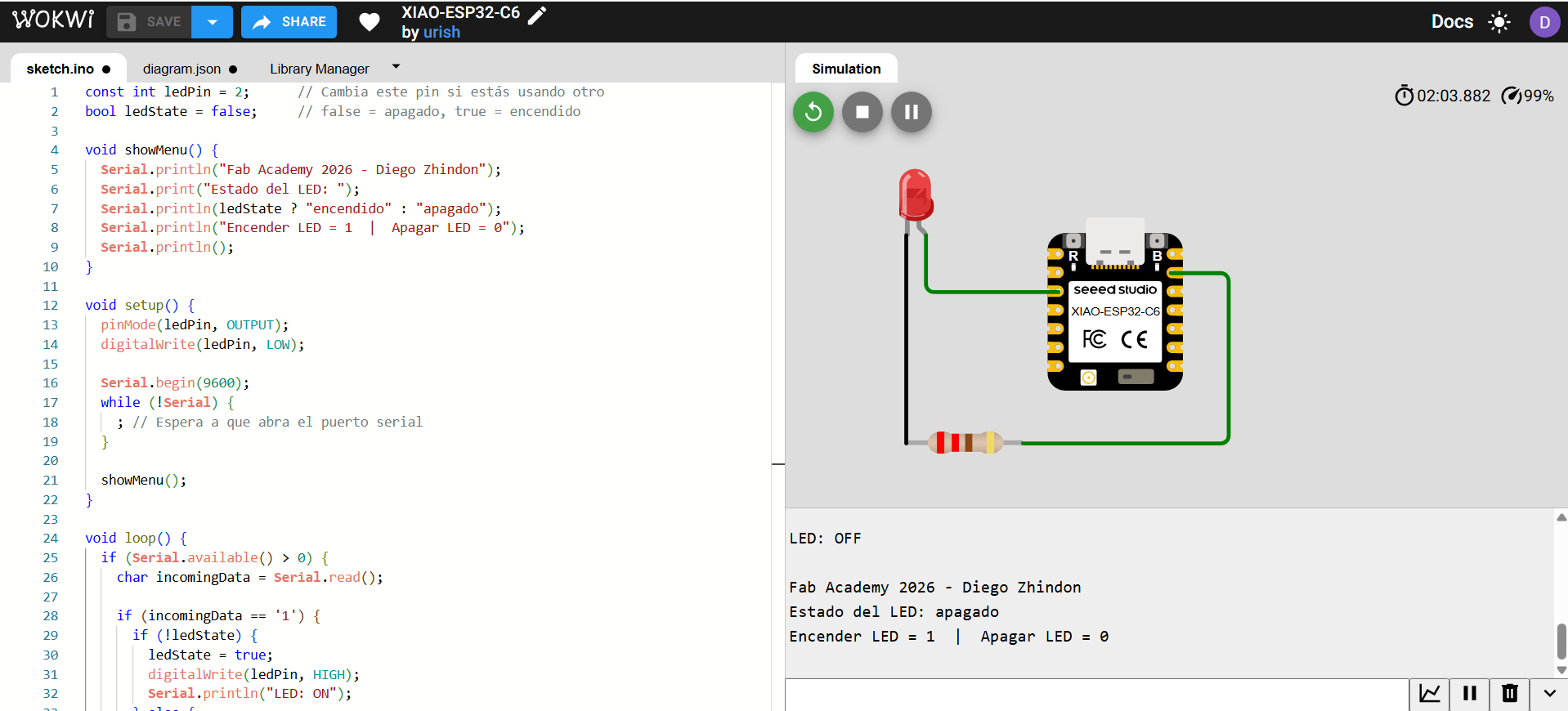 Wokwi simulation for XIAO serial test