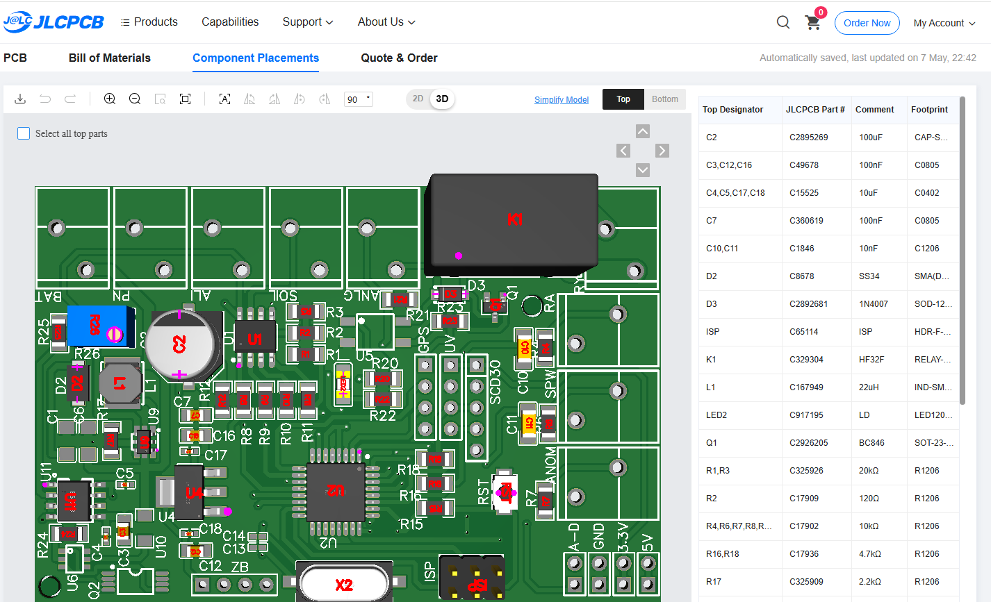 Pick and Place component positioning for PCB assembly