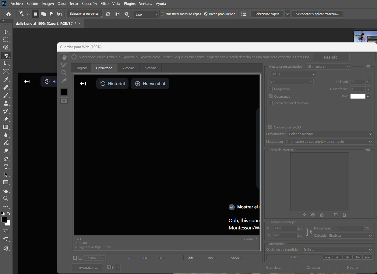 Compression and appearance optimization screenshot