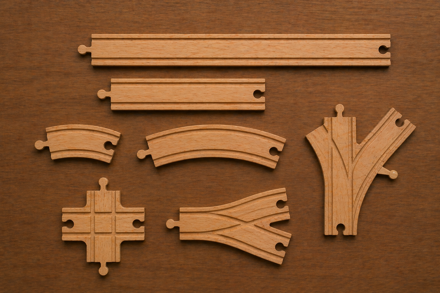 Rendered separated wooden rail pieces