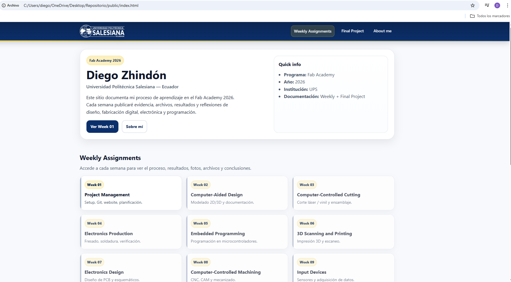 Testing the website locally in a browser