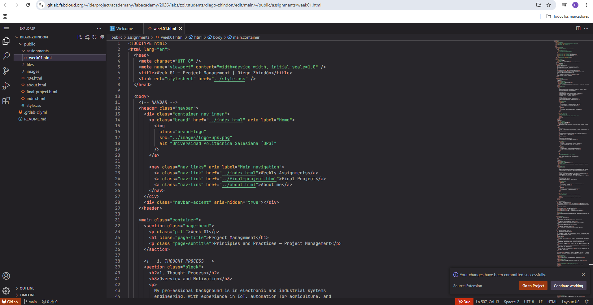 Updating files online and pushing to GitLab