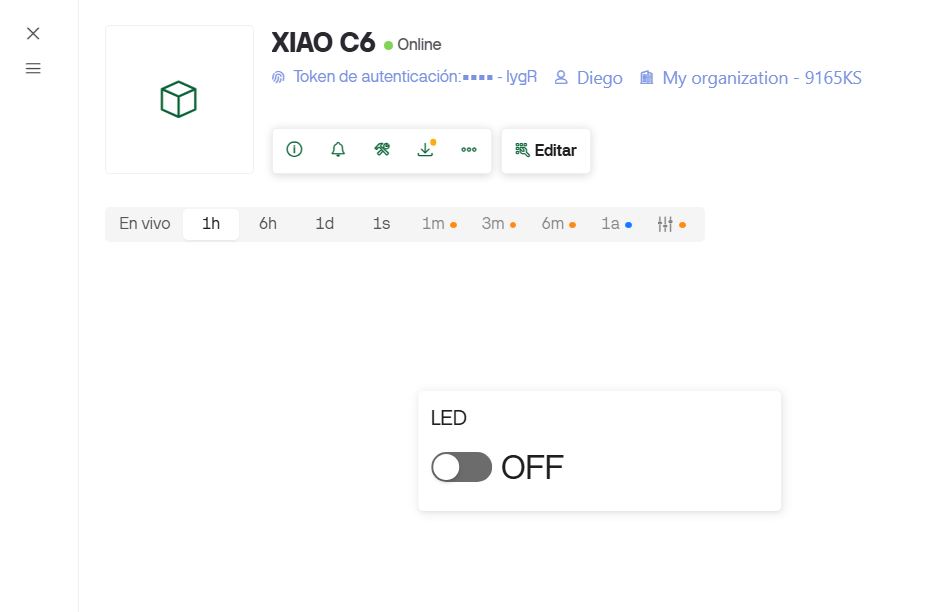 Blynk dashboard with ON OFF button