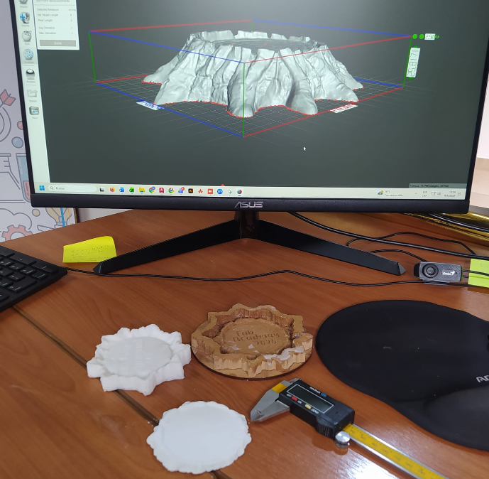 Dimensional validation hero shot showing CAD model, mold, cast part, and caliper measurements